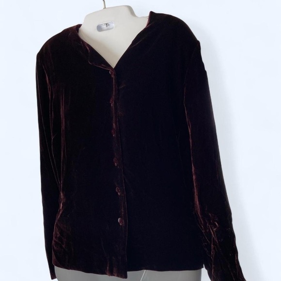 Jones New York Elegant Burgundy Velvet Button-Up Cardigan 14p - Picture 1 of 3